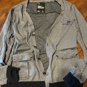 Striped Gray Cardigan Sweater- men’s L but could be unisex